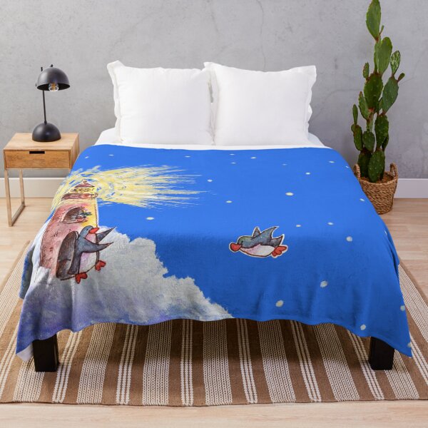 Item preview, Penguin flies across night sky to penguin waiting outside lighthouse. designed and sold by PenguinGirl-Art.