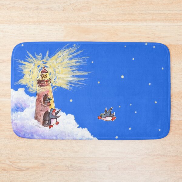 Item preview, Penguin flies across night sky to penguin waiting outside lighthouse. designed and sold by PenguinGirl-Art.