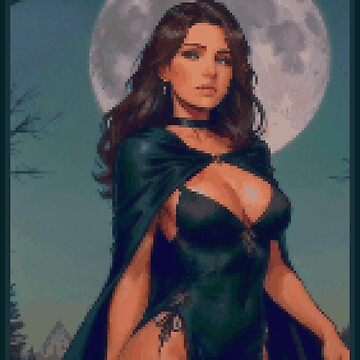 Artwork thumbnail, Fantasy Full Moon Night Green Dress Brunette Girl by 8bitglam