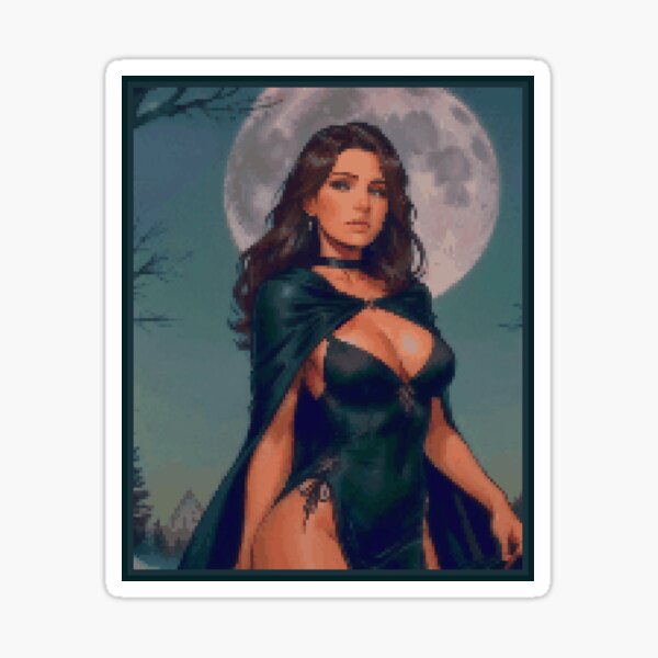 Fantasy Full Moon Night Green Dress Brunette Girl Sticker