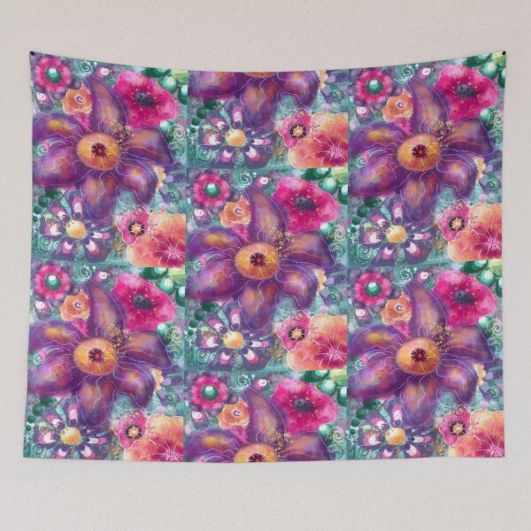 Item preview, Whimsical Floral Poppies Lily Teal Pink Purple Orange designed and sold by oceanlady65.
