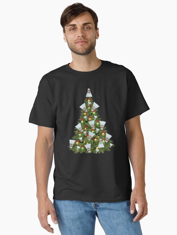 Thumbnail 1 of 7, Classic T-Shirt, Christmas tree badminton fan designed and sold by PuddleLaneArt.