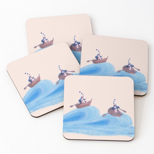 Item preview, Two penguins in rowboats riding waves in a pink sky. designed and sold by PenguinGirl-Art.