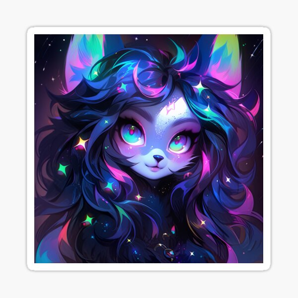 Beautiful Bright Neon Curly Hair Starry Anime Girl | Sticker