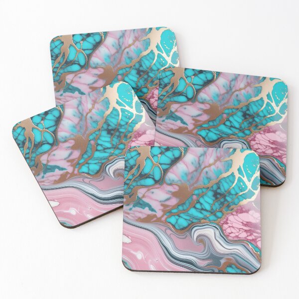 Item preview, Pink & Turquoise Marble with Flecks of Gold #3 designed and sold by BirdsnStuff.