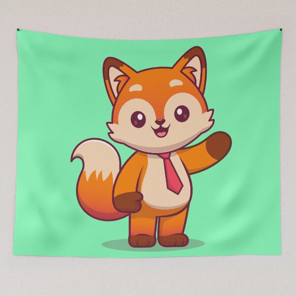 Item preview, "Friendly Fox: Cute Fox with Tie Waving Hand Cartoon" designed and sold by hjian8219.