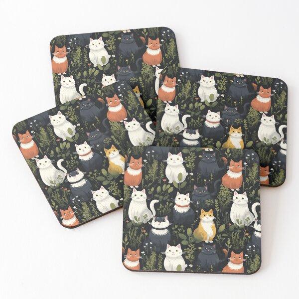 Item preview, Illustrated cute cats floral pattern designed and sold by WhiskerTailCo.
