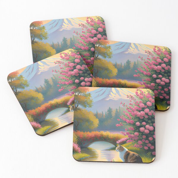 Item preview, Cat among roses, fuji mount in background, full HD, Monet style #1 designed and sold by designskrosby.