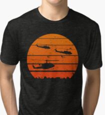 A Huey Jungle Sunrise UH-1 Helicopter VietNam Retro Vintage Design Tri-blend T-Shirt