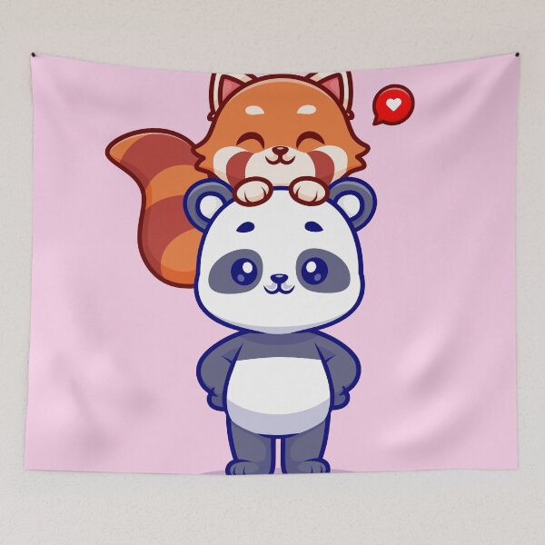 Item preview, Playful Pandas: Cute Panda Playing with Red Panda Cartoon designed and sold by hjian8219.