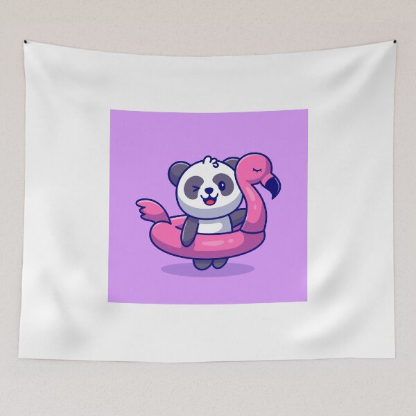 Item preview, Panda Cruise: Cute Panda with Flamingo Tires Cartoon designed and sold by hjian8219.