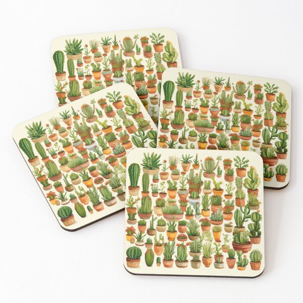 Item preview, cute watercolor cacti and succulents in terracotta pots pattern designed and sold by Doooriginals.