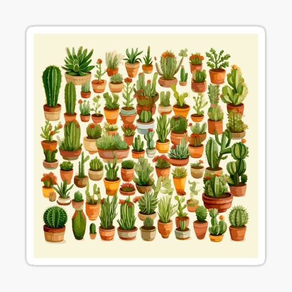 Item preview, cute watercolor cacti and succulents in terracotta pots pattern designed and sold by Doooriginals.