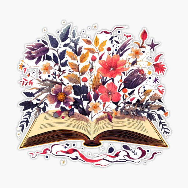 Flowers Growing From Book Sticker for Sale by designsbydiana7