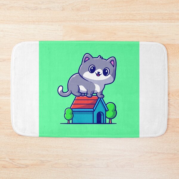 Item preview, Home Sweet Home: Cute Cat Sitting on House Cartoon Vector Icon designed and sold by hjian8219.