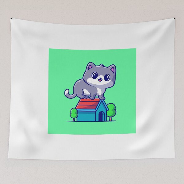 Item preview, Home Sweet Home: Cute Cat Sitting on House Cartoon Vector Icon designed and sold by hjian8219.