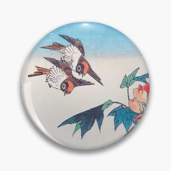 Item preview, Swallows and Kingfisher with Rose Mallows - Vintage Japanese Artwork designed and sold by HistorySimple.