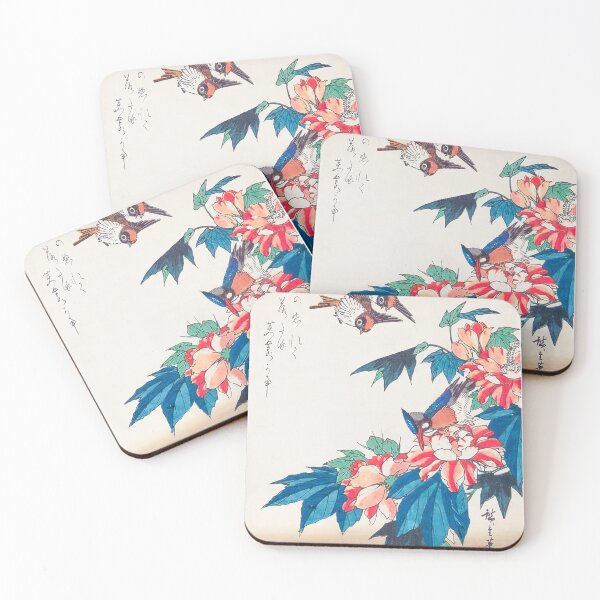 Item preview, Swallows and Kingfisher with Rose Mallows - Vintage Japanese Artwork designed and sold by HistorySimple.