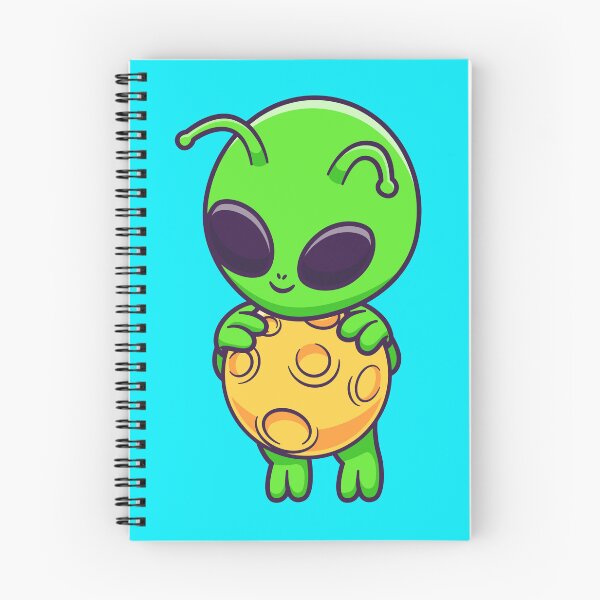 Item preview, Title: "Out-of-This-World Journey: Cute Alien Flying with Moon Cartoon Icon" designed and sold by hjian8219.