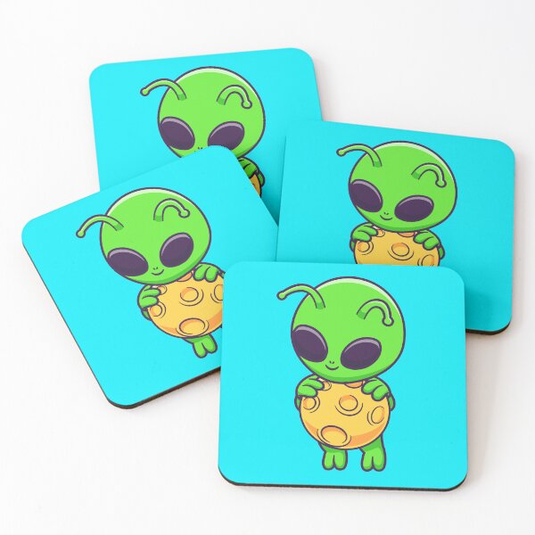 Item preview, Title: "Out-of-This-World Journey: Cute Alien Flying with Moon Cartoon Icon" designed and sold by hjian8219.