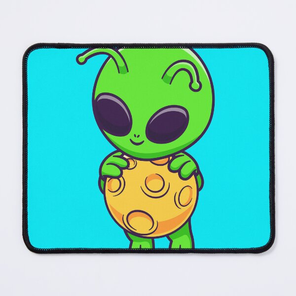 Item preview, Title: "Out-of-This-World Journey: Cute Alien Flying with Moon Cartoon Icon" designed and sold by hjian8219.