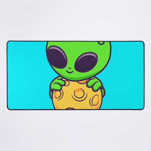 Item preview, Title: "Out-of-This-World Journey: Cute Alien Flying with Moon Cartoon Icon" designed and sold by hjian8219.