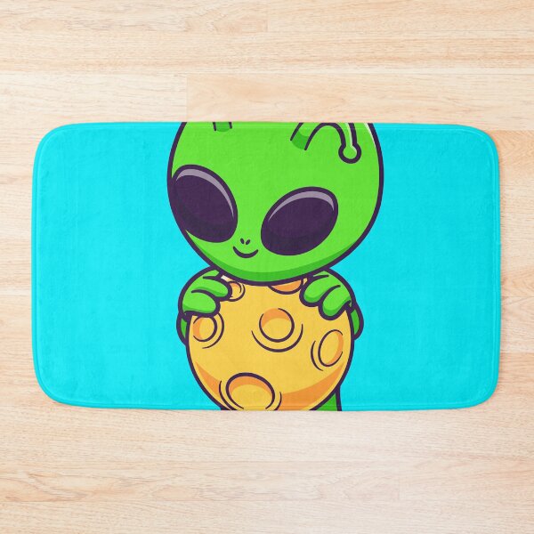 Item preview, Title: "Out-of-This-World Journey: Cute Alien Flying with Moon Cartoon Icon" designed and sold by hjian8219.