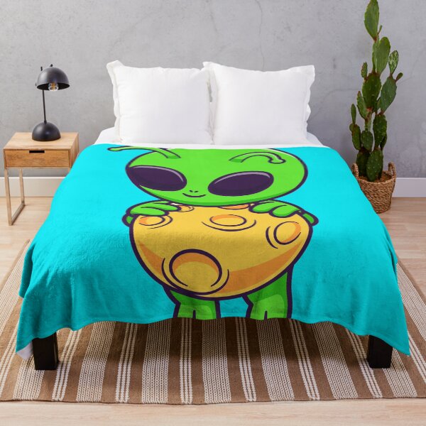 Item preview, Title: "Out-of-This-World Journey: Cute Alien Flying with Moon Cartoon Icon" designed and sold by hjian8219.