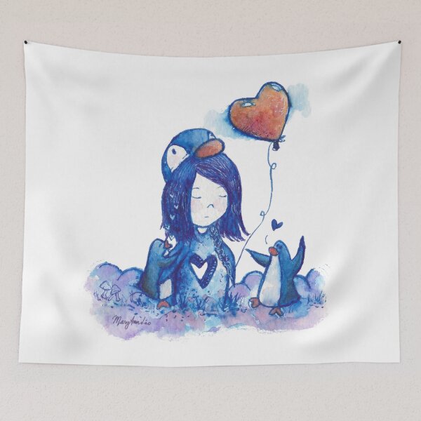 Item preview, Sad broken-hearted penguin girl with heart balloon.  designed and sold by PenguinGirl-Art.