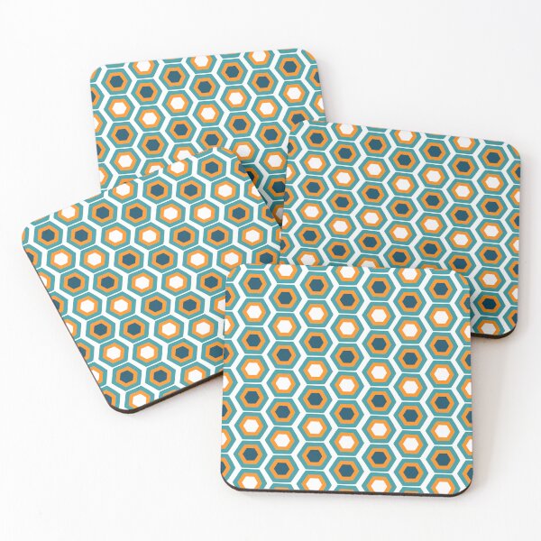 Item preview, Orange, teal and navy honeycomb pattern designed and sold by Home Cyn Home.
