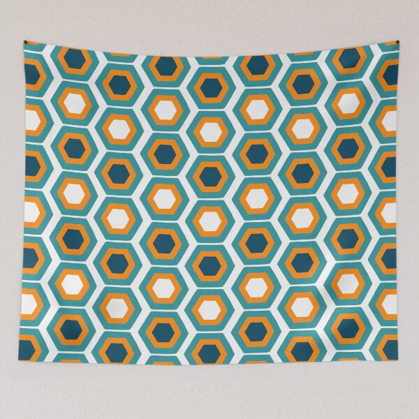 Item preview, Orange, teal and navy honeycomb pattern designed and sold by Home Cyn Home.