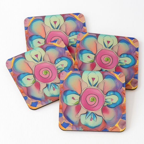 Item preview, Abstract flower, pink, blue, yellow, orange, colorful, boho, designed and sold by karinasalwaszka.