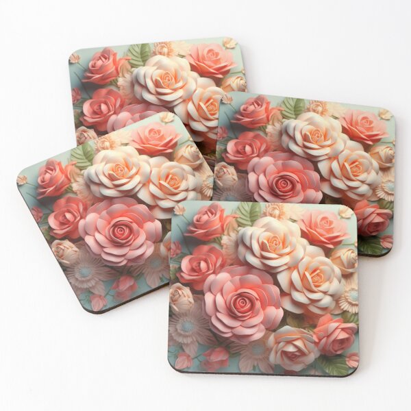 Item preview, Peach 3-d Florals  designed and sold by Kathleen Douglas.
