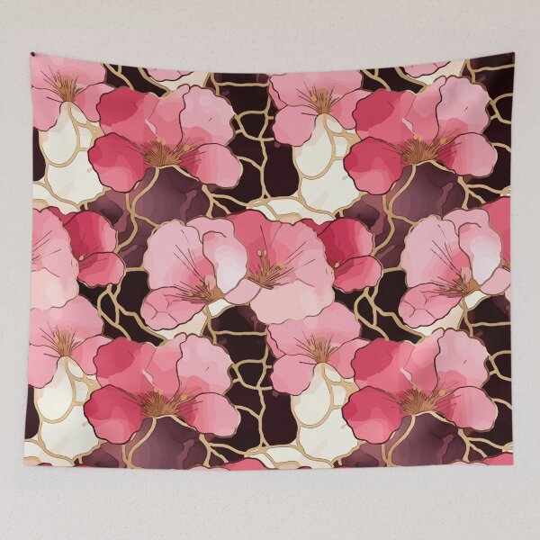 Item preview, Pink Blooms with Gold Metallic Accents Seamless Repeat Floral Pattern designed and sold by Atkisson.