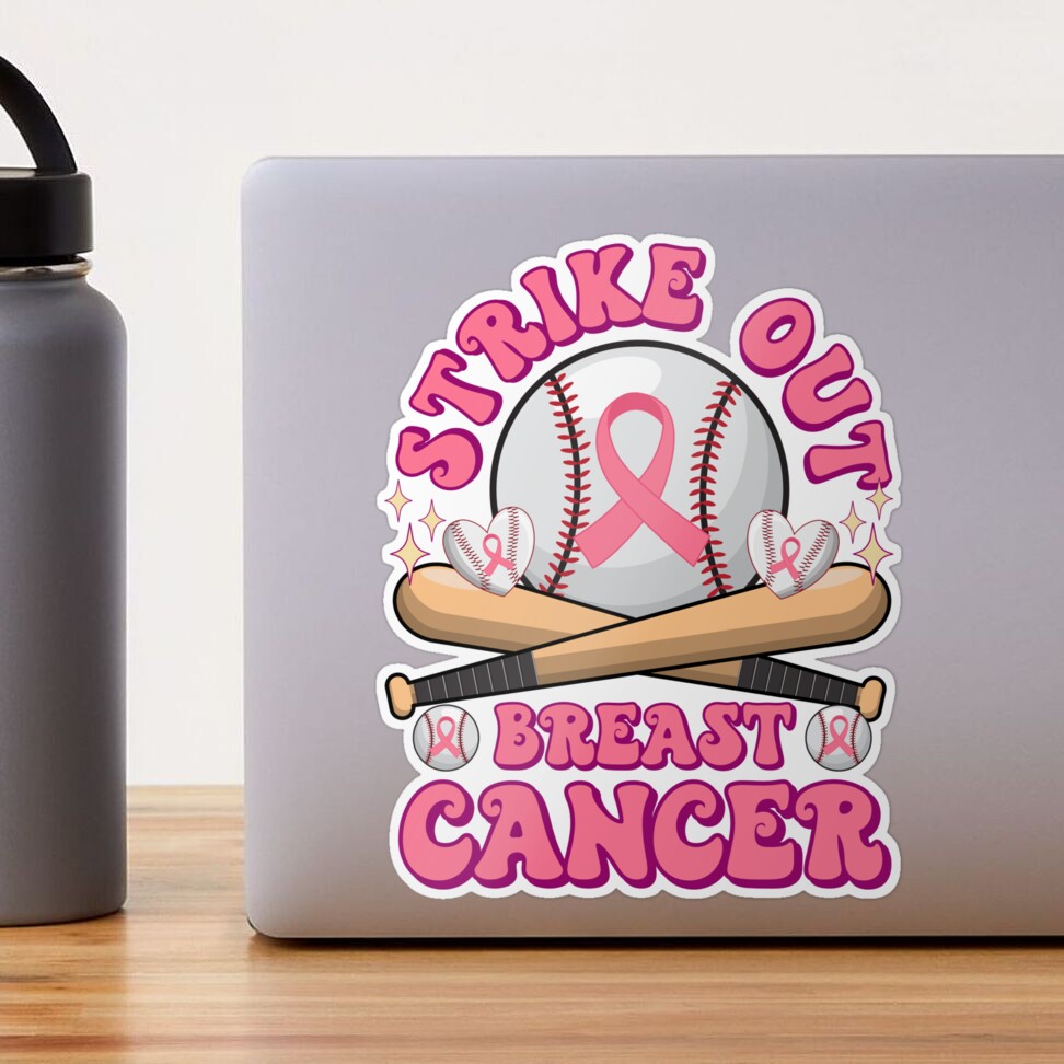 Baseball Pink Ribbon Cancer Strike Out Breast Cancer Vintage Groovy Fight  Cancer Awareness | Sticker