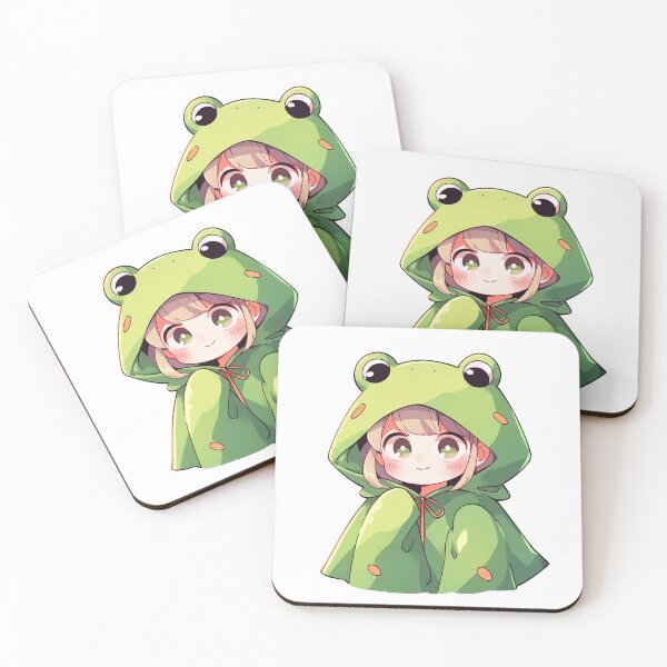 Item preview, Chibi Anime Frog Raincoat Girl in Japanese Kawaii Aesthetic Style designed and sold by RibbitFans101.