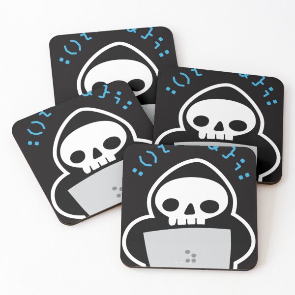 Item preview, Skull Hacker with black hoodie and laptop writing a Fork Bomb  designed and sold by DoriJast.