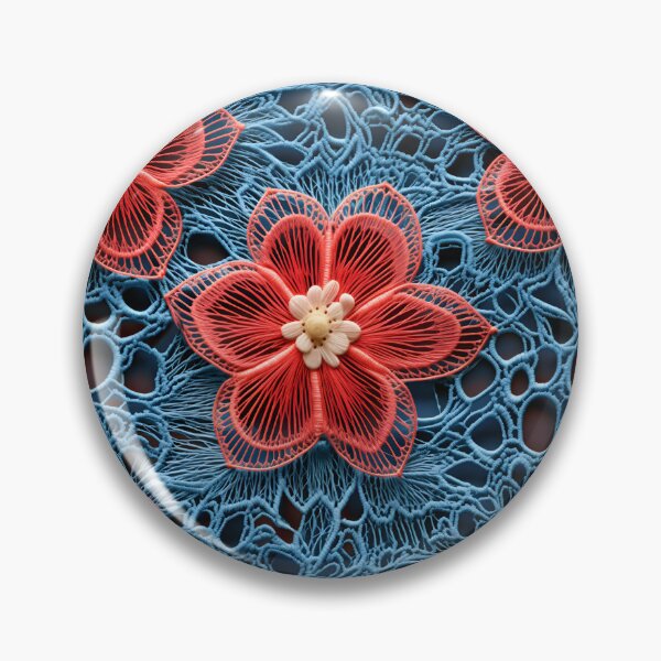 Item preview, Red flowers blue background embroidery type design pattern  designed and sold by Trendy-Artistry.