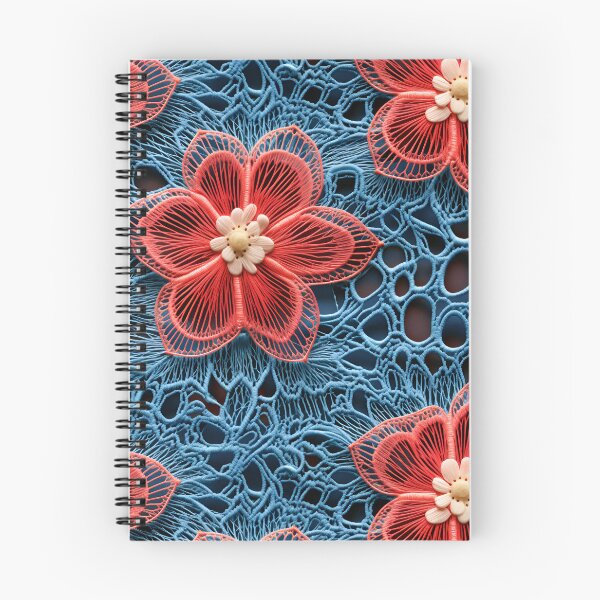 Item preview, Red flowers blue background embroidery type design pattern  designed and sold by Trendy-Artistry.