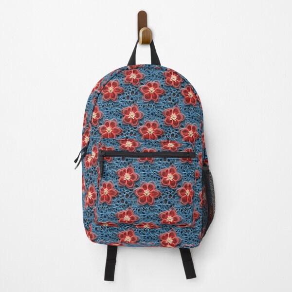 Item preview, Red flowers blue background embroidery type design pattern  designed and sold by Trendy-Artistry.