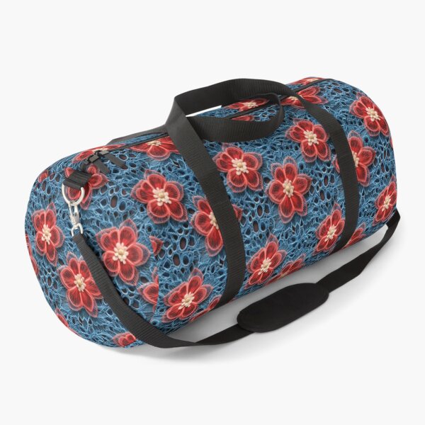 Item preview, Red flowers blue background embroidery type design pattern  designed and sold by Trendy-Artistry.