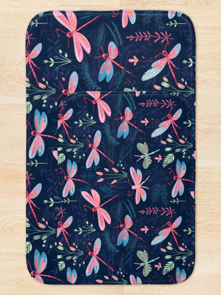 Thumbnail 5 of 6, Bath Mat, Dragonfly Pattern 7 designed and sold by DigitalPatternx.