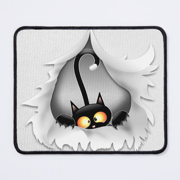 Item preview, Fun Cat Cartoon in ripped fabric Hole designed and sold by BluedarkArt.