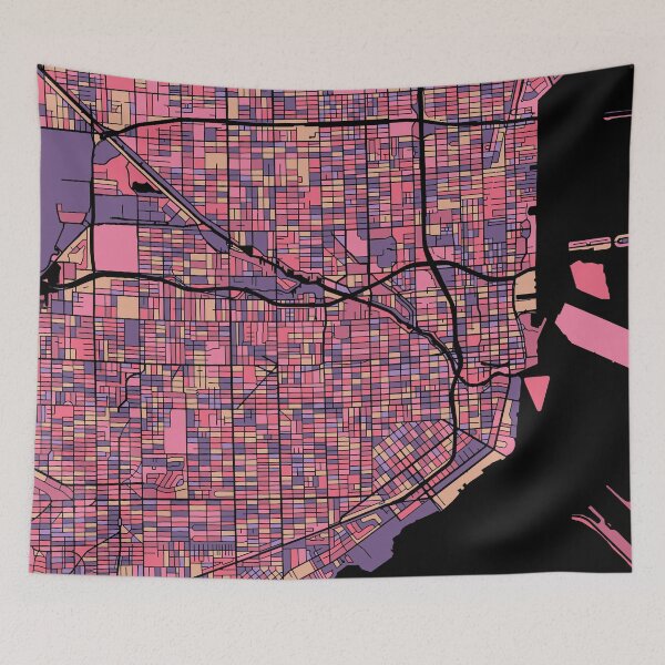 Item preview, Miami Map Pattern in Purple & Pink designed and sold by PatternMaps.