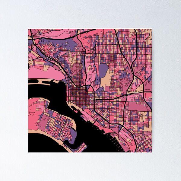 Item preview, Patrón de mapa de San Diego en morado y rosa designed and sold by PatternMaps.