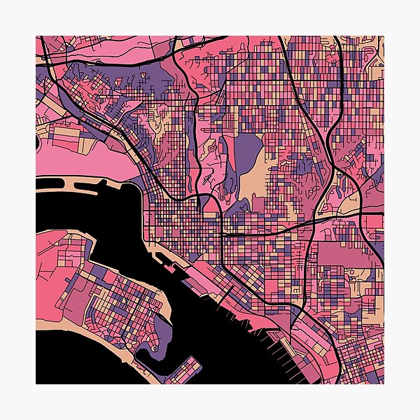 Item preview, San Diego Map Pattern in Purple & Pink designed and sold by PatternMaps.