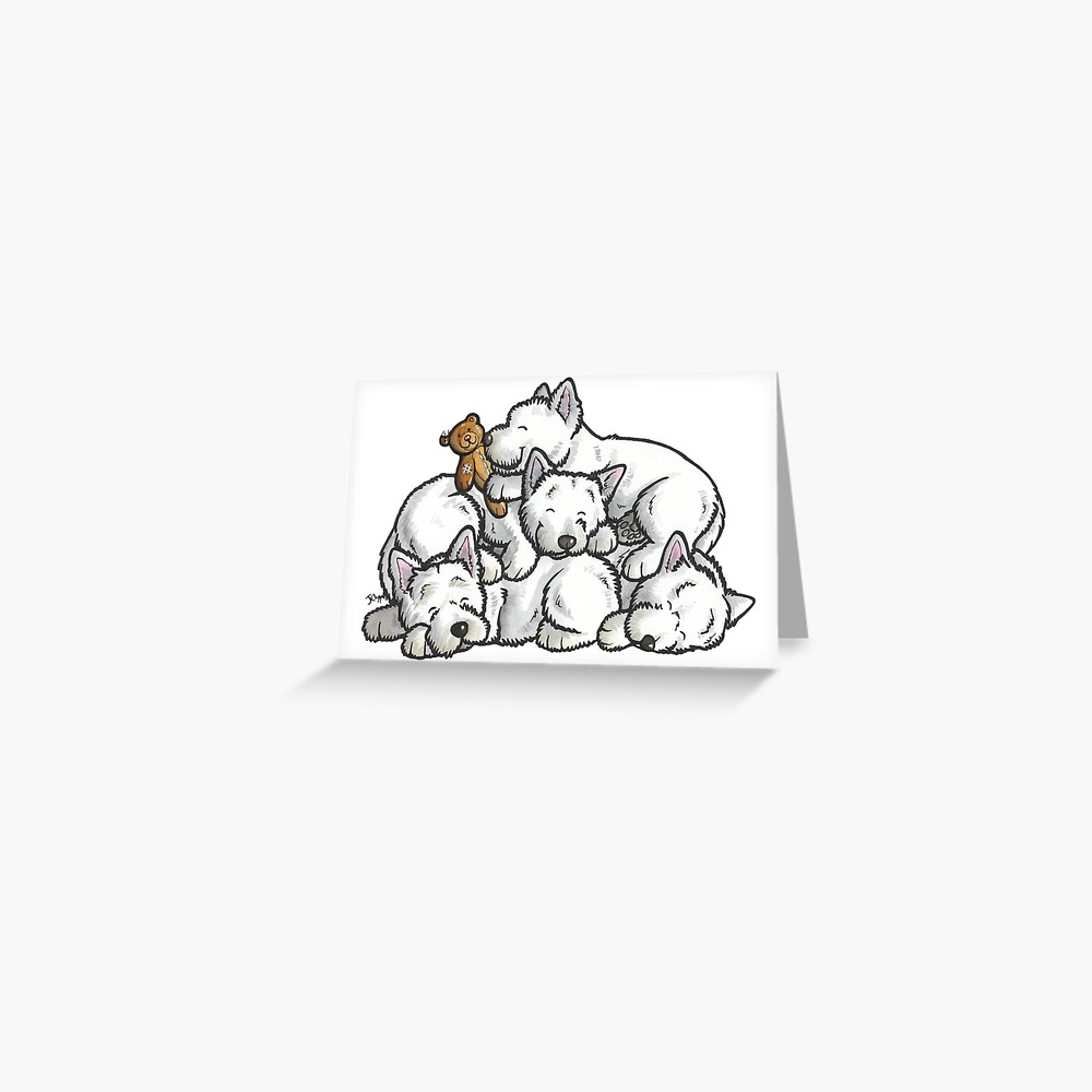 Sleeping pile of Westies Greeting Card