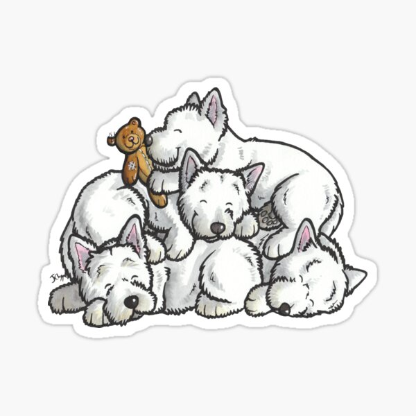 Sleeping pile of Westies Sticker
