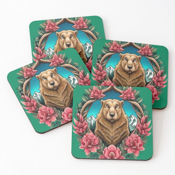 Item preview, Olympic Marmot Surrounded By A Wreath Of Rhododendron Tattoo Style Art designed and sold by taiche.
