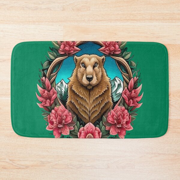 Item preview, Olympic Marmot Surrounded By A Wreath Of Rhododendron Tattoo Style Art designed and sold by taiche.